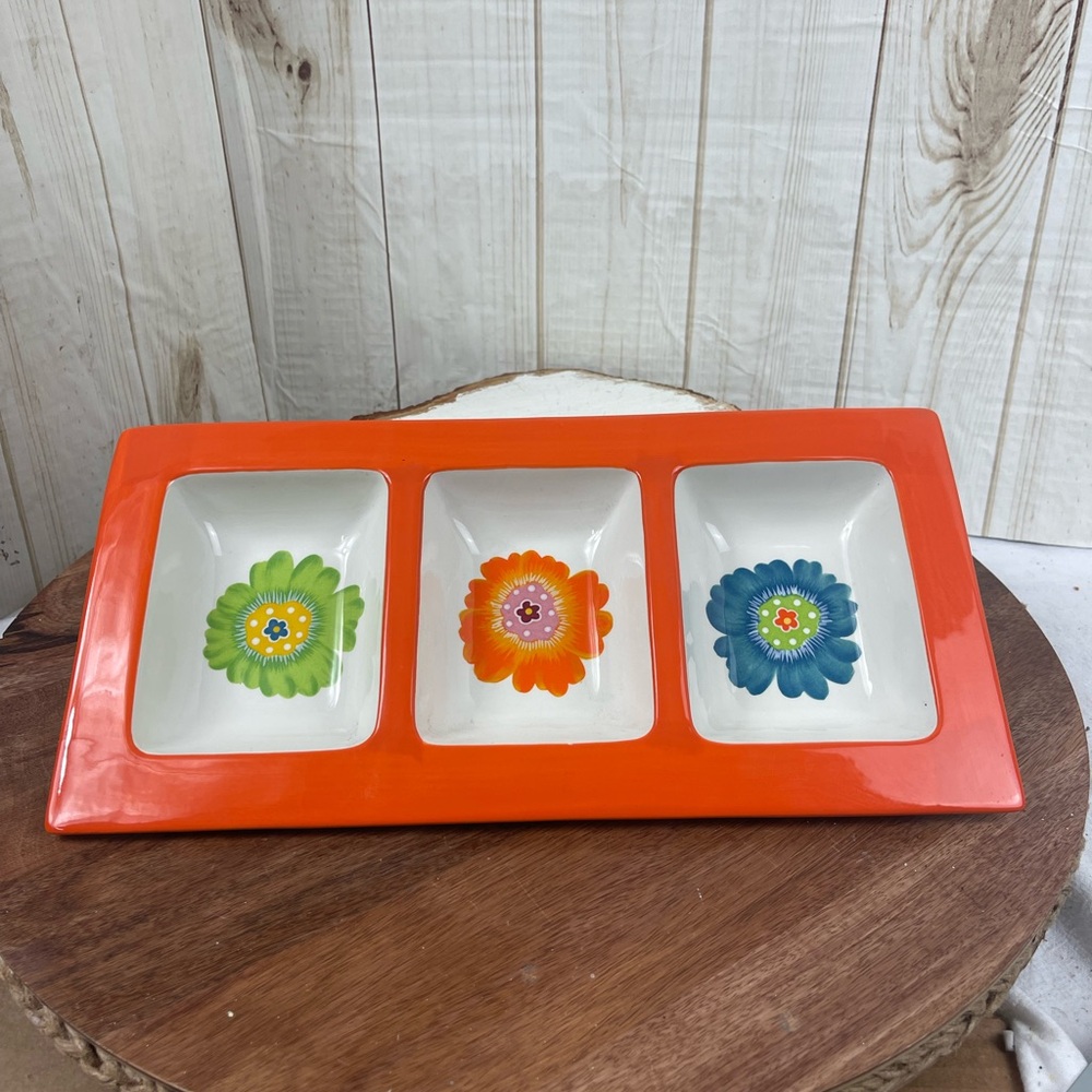 Fresh decore.Orange Floral Ceramic Serving Tray